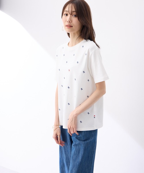 Petit Honfleur(プチオンフルール)の「【接触冷感・UVカット】オーガニックコットンリボン刺繍Tシャツ(Tシャツ/カットソー・レディース・ネイビー/ホワイト・M/L)」の13枚目の写真