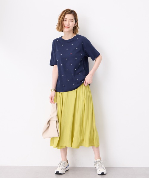 Petit Honfleur(プチオンフルール)の「【接触冷感・UVカット】オーガニックコットンリボン刺繍Tシャツ(Tシャツ/カットソー・レディース・ネイビー/ホワイト・M/L)」の15枚目の写真