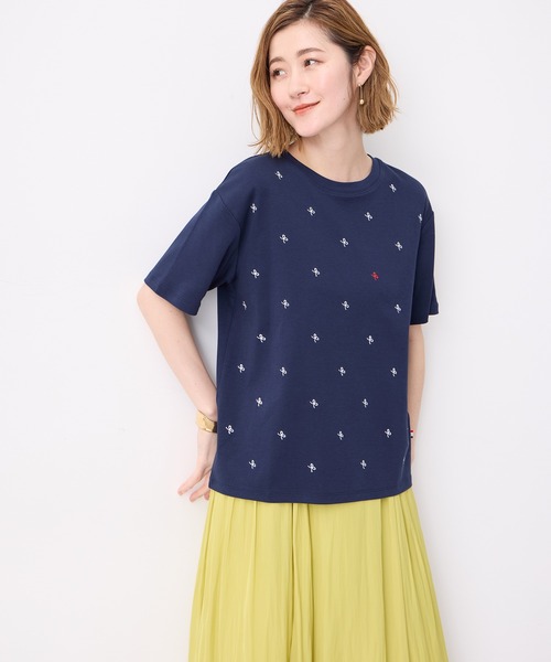 Petit Honfleur(プチオンフルール)の「【接触冷感・UVカット】オーガニックコットンリボン刺繍Tシャツ(Tシャツ/カットソー・レディース・ネイビー/ホワイト・M/L)」の17枚目の写真
