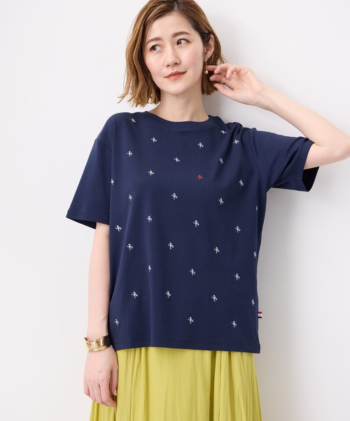 Petit Honfleur(プチオンフルール)の「【接触冷感・UVカット】オーガニックコットンリボン刺繍Tシャツ(Tシャツ/カットソー・レディース・ネイビー/ホワイト・M/L)」の18枚目の写真
