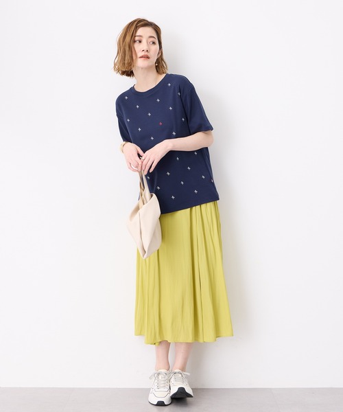 Petit Honfleur(プチオンフルール)の「【接触冷感・UVカット】オーガニックコットンリボン刺繍Tシャツ(Tシャツ/カットソー・レディース・ネイビー/ホワイト・M/L)」の16枚目の写真