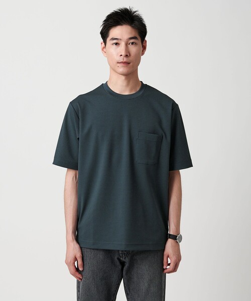 セール】ドライサッカー ボーダー クルーネック Tシャツ -吸水速