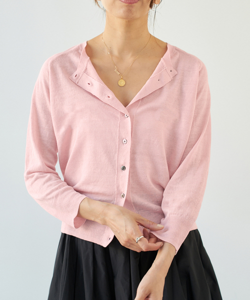 美品♡IENA フレンチリネン7分袖カーディガン　ピンク セール】《追加》フレンチリネン7分袖カーディガン