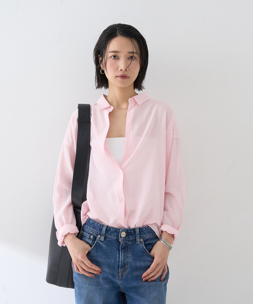 EMMA ROUGE VIF(エマルージュヴィフ)の「【新色追加】麻混バックスリットシャツ(シャツ/ブラウス・レディース・ブラウン/ピンク/グレイッシュベージュ・フリー)」の7枚目の写真