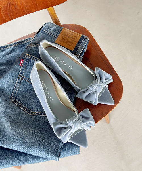 セール】3.5cmポインテッドリボンオープントゥパンプス（パンプス