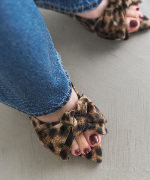 セール】3.5cmポインテッドリボンオープントゥパンプス（パンプス