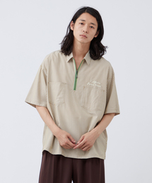 ハーフジップ」に該当するシャツ/ブラウス（ストライプ柄