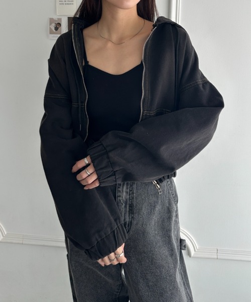 wears（ウェアーズ）の「デニムショートパーカージャケット（パーカー・レディース・ブラック/ブルー・FREE）」の12枚目の写真