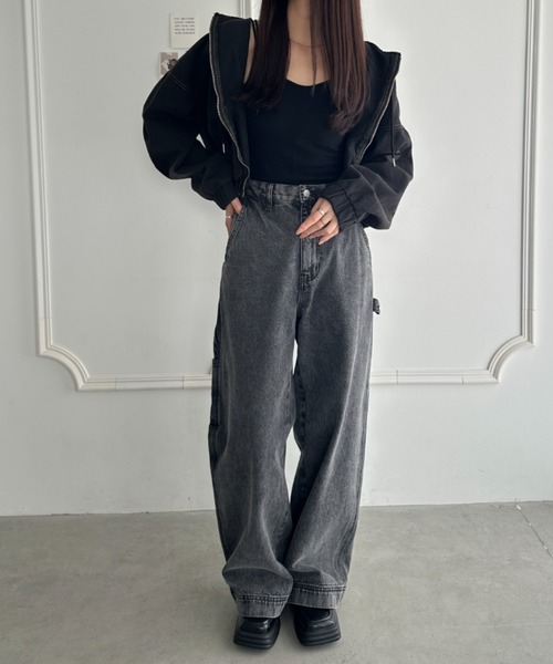 wears（ウェアーズ）の「デニムショートパーカージャケット（パーカー・レディース・ブラック/ブルー・FREE）」の3枚目の写真
