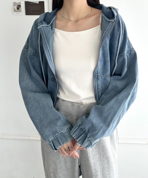 wears（ウェアーズ）の「デニムショートパーカージャケット（パーカー・レディース・ブラック/ブルー・FREE）」の6枚目の写真