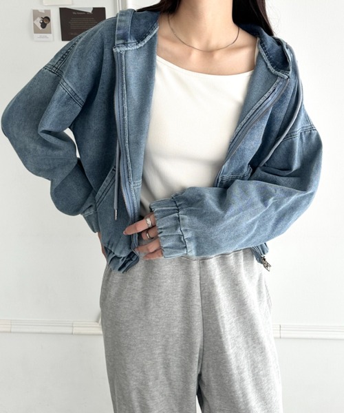 wears（ウェアーズ）の「デニムショートパーカージャケット（パーカー・レディース・ブラック/ブルー・FREE）」の5枚目の写真