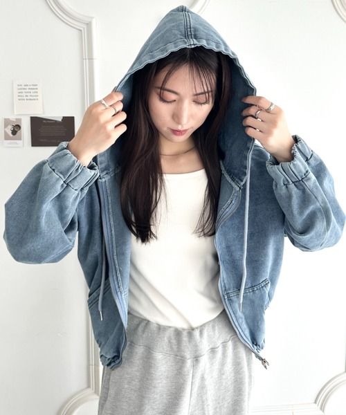 wears（ウェアーズ）の「デニムショートパーカージャケット（パーカー・レディース・ブラック/ブルー・FREE）」の14枚目の写真