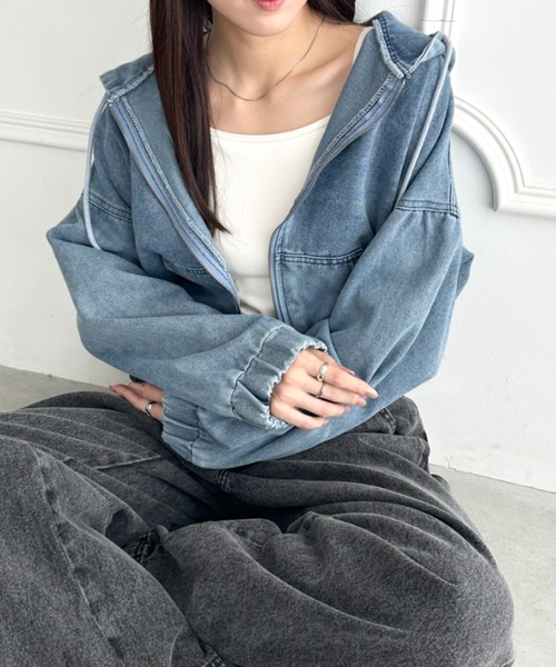 wears（ウェアーズ）の「デニムショートパーカージャケット（パーカー・レディース・ブラック/ブルー・FREE）」の10枚目の写真