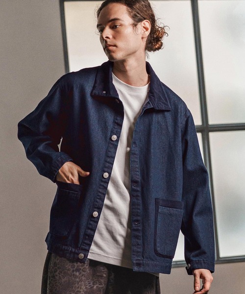 CAMBIO（カンビオ）の「mj10974- 異素材切り替えスタンドカラージャケット(25153CM)（その他アウター・メンズ・ブルー/ブラック/ネイビー・L/M/S）」の2枚目の写真