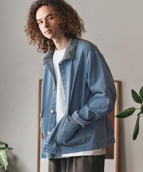 CAMBIO（カンビオ）の「mj10974- 異素材切り替えスタンドカラージャケット(25153CM)（その他アウター・メンズ・ブルー/ブラック/ネイビー・L/M/S）」の3枚目の写真