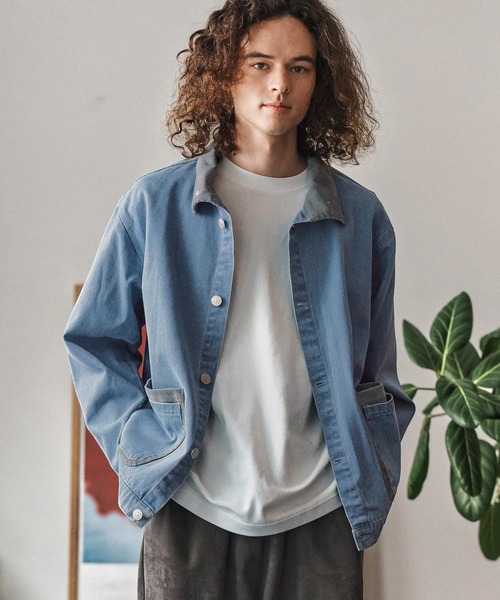 CAMBIO（カンビオ）の「mj10974- 異素材切り替えスタンドカラージャケット(25153CM)（その他アウター・メンズ・ブルー/ブラック/ネイビー・L/M/S）」の4枚目の写真