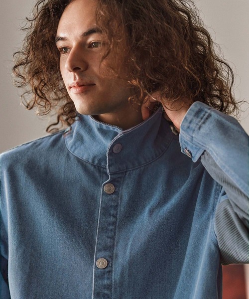 CAMBIO（カンビオ）の「mj10974- 異素材切り替えスタンドカラージャケット(25153CM)（その他アウター・メンズ・ブルー/ブラック/ネイビー・L/M/S）」の7枚目の写真