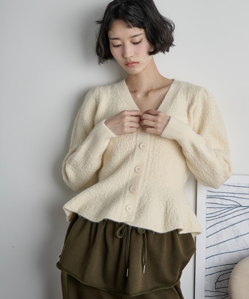 セール】ペプラムリップルジャガードニットカーディガン（カーディガン