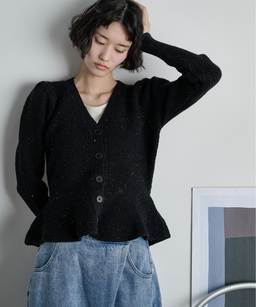 セール】ペプラムリップルジャガードニットカーディガン（カーディガン