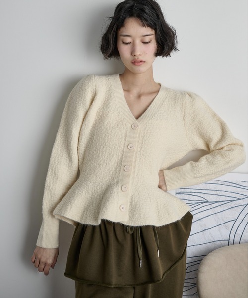 セール】ペプラムリップルジャガードニットカーディガン（カーディガン