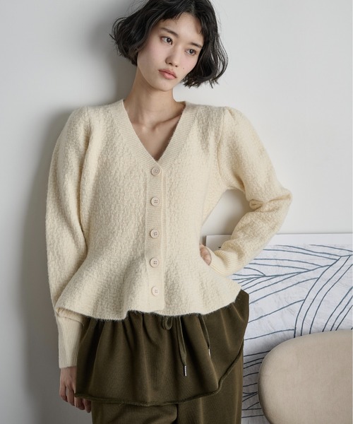 セール】ペプラムリップルジャガードニットカーディガン（カーディガン