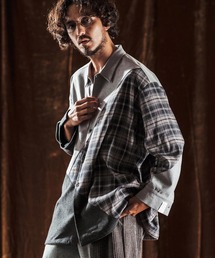 ANGENEHM | ms6205-Mixed Fabric Panel Shirt シャツ(AG05-018acf)(シャツ/ブラウス)