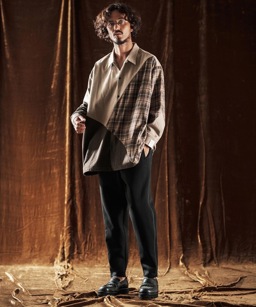 ANGENEHM（アンゲネーム）の「ms6205-Mixed Fabric Panel Shirt シャツ(AG05-018acf)（シャツ/ブラウス・メンズ・ベージュ/グレー・S/L/M）」の8枚目の写真