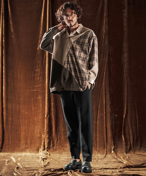 ANGENEHM（アンゲネーム）の「ms6205-Mixed Fabric Panel Shirt シャツ(AG05-018acf)（シャツ/ブラウス・メンズ・ベージュ/グレー・S/L/M）」の9枚目の写真