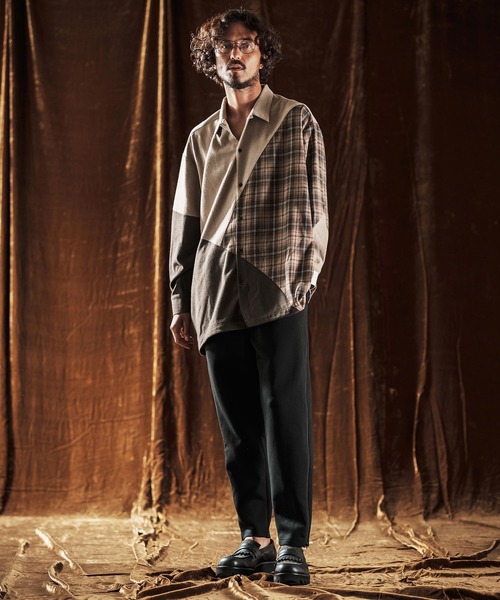 ANGENEHM（アンゲネーム）の「ms6205-Mixed Fabric Panel Shirt シャツ(AG05-018acf)（シャツ/ブラウス・メンズ・ベージュ/グレー・S/L/M）」の10枚目の写真
