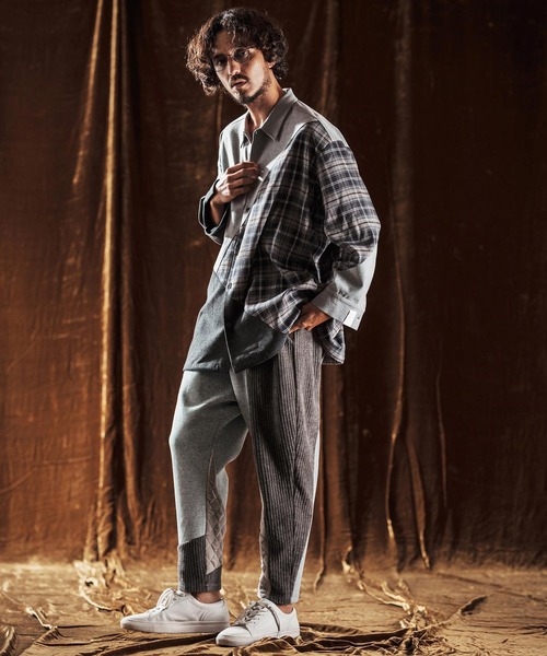 ANGENEHM（アンゲネーム）の「ms6205-Mixed Fabric Panel Shirt シャツ(AG05-018acf)（シャツ/ブラウス・メンズ・ベージュ/グレー・S/L/M）」の16枚目の写真