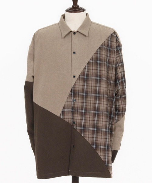 ANGENEHM（アンゲネーム）の「ms6205-Mixed Fabric Panel Shirt シャツ(AG05-018acf)（シャツ/ブラウス・メンズ・ベージュ/グレー・S/L/M）」の18枚目の写真