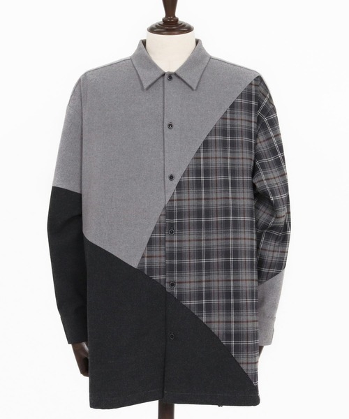 ANGENEHM（アンゲネーム）の「ms6205-Mixed Fabric Panel Shirt シャツ(AG05-018acf)（シャツ/ブラウス・メンズ・ベージュ/グレー・S/L/M）」の20枚目の写真