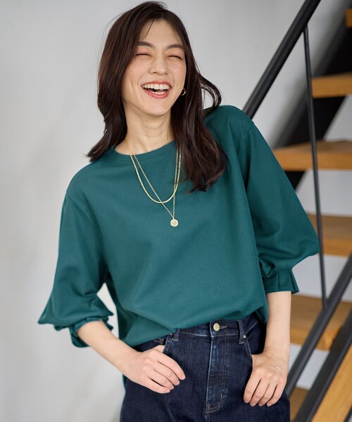 ANY（エニィ）の「コンフォータブルブラウス（Tシャツ/カットソー・レディース・ブラック系/スカイブルー系/ダークグリーン系/オレンジ系/ライトグレー系・F）」の2枚目の写真