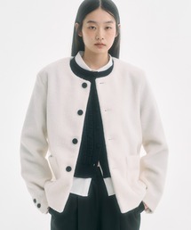 ノーカラージャケット（ホワイト/白色系）ファッション通販