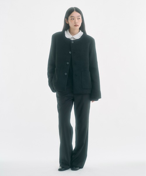 セール】no collar wool shaggy jacket / ノーカラーウールシャギー