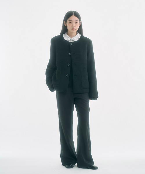 セール】no collar wool shaggy jacket / ノーカラーウールシャギー