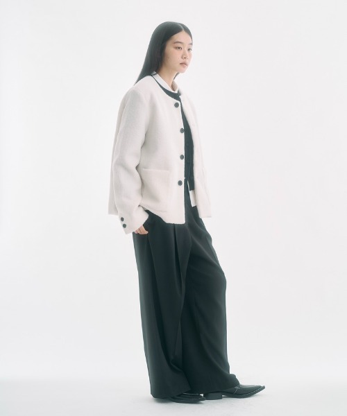 セール】no collar wool shaggy jacket / ノーカラーウールシャギー