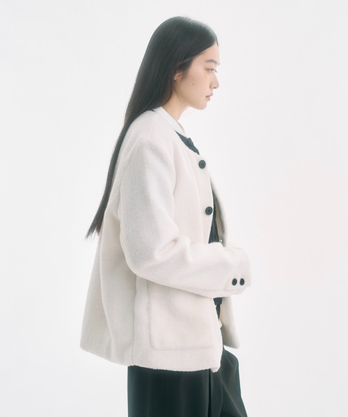 セール】no collar wool shaggy jacket / ノーカラーウールシャギー