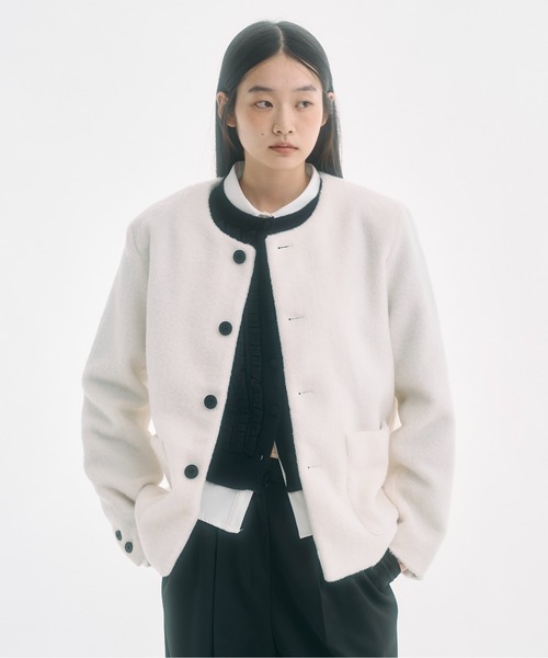 no collar wool shaggy jacket / ノーカラーウールシャギージャケット