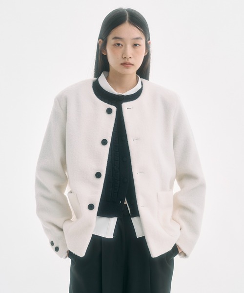 no collar wool shaggy jacket / ノーカラーウールシャギージャケット