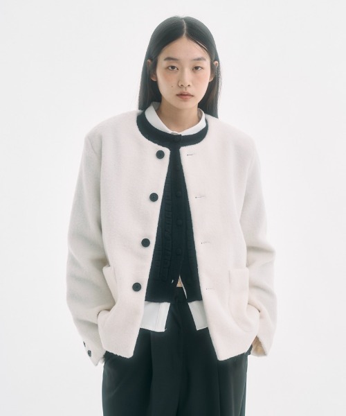 no collar wool shaggy jacket / ノーカラーウールシャギージャケット