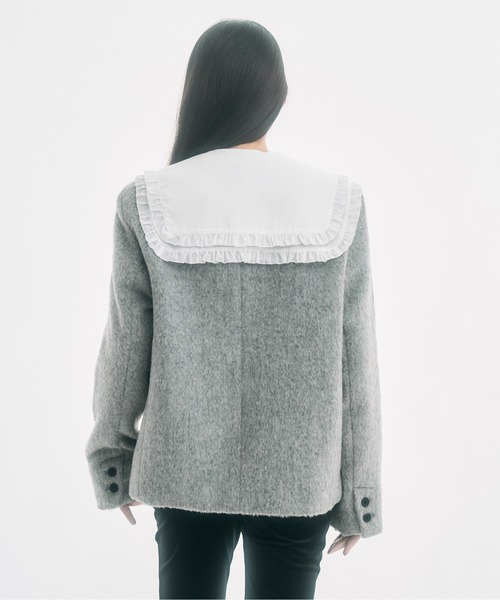 セール】no collar wool shaggy jacket / ノーカラーウールシャギー