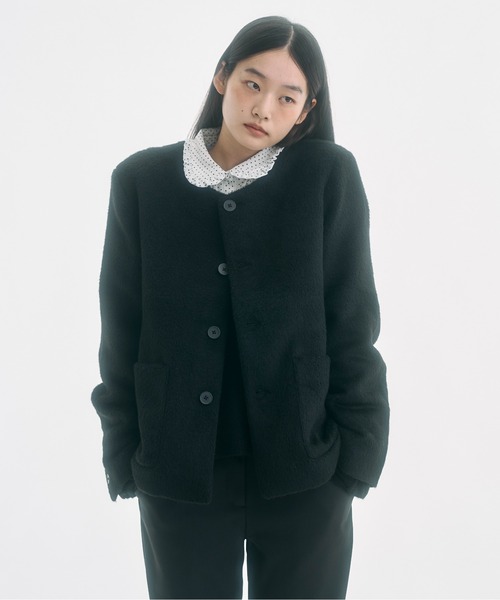 FEKETE ノーカラーウールシャギージャケット　Sサイズ no collar wool shaggy jacket / ノーカラーウールシャギージャケット