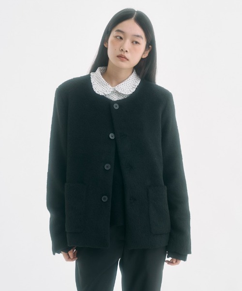 FEKETE ノーカラーウールシャギージャケット no collar wool shaggy jacket / ノーカラーウールシャギージャケット