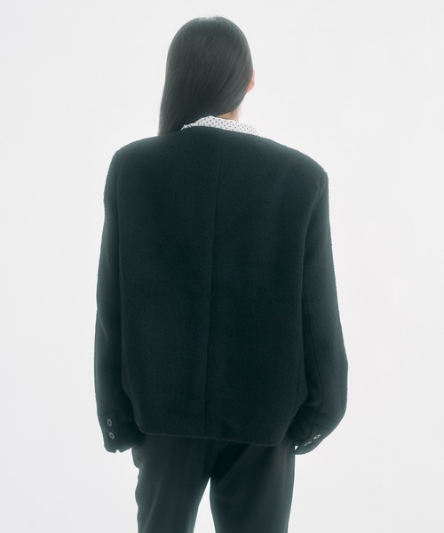 セール】no collar wool shaggy jacket / ノーカラーウールシャギー