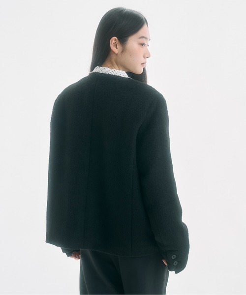 fekete フェケテ ノーカラーウールシャギージャケット セール】no collar wool shaggy jacket / ノーカラーウールシャギー