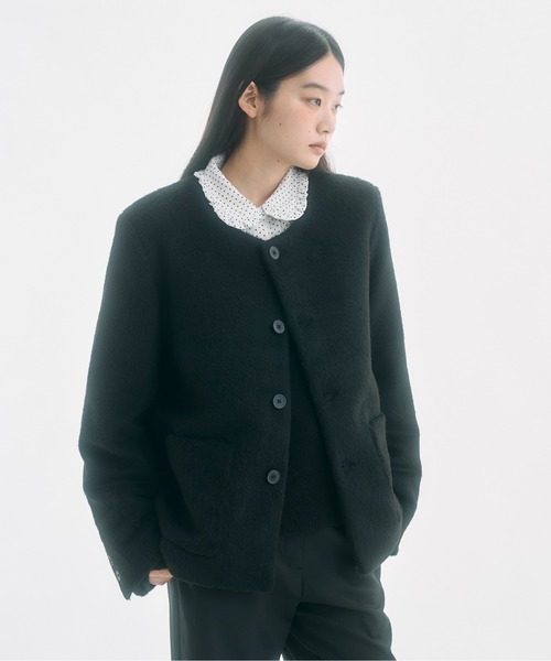 セール】no collar wool shaggy jacket / ノーカラーウールシャギー
