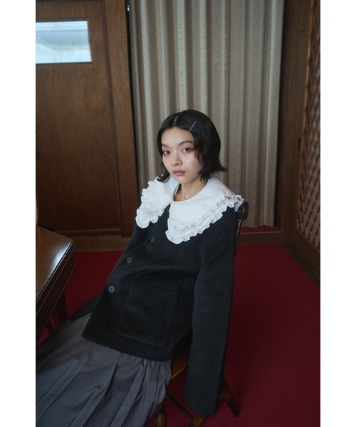 セール】no collar wool shaggy jacket / ノーカラーウールシャギー