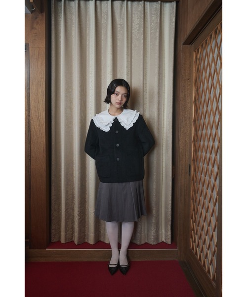 セール】no collar wool shaggy jacket / ノーカラーウールシャギー