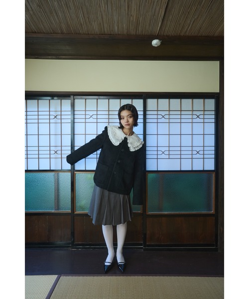 セール】no collar wool shaggy jacket / ノーカラーウールシャギー